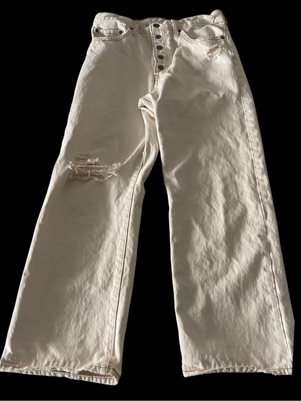 Levi’s Premium Ribcage Straight Ankle Jeans Women’s 30 Ivory Distressed